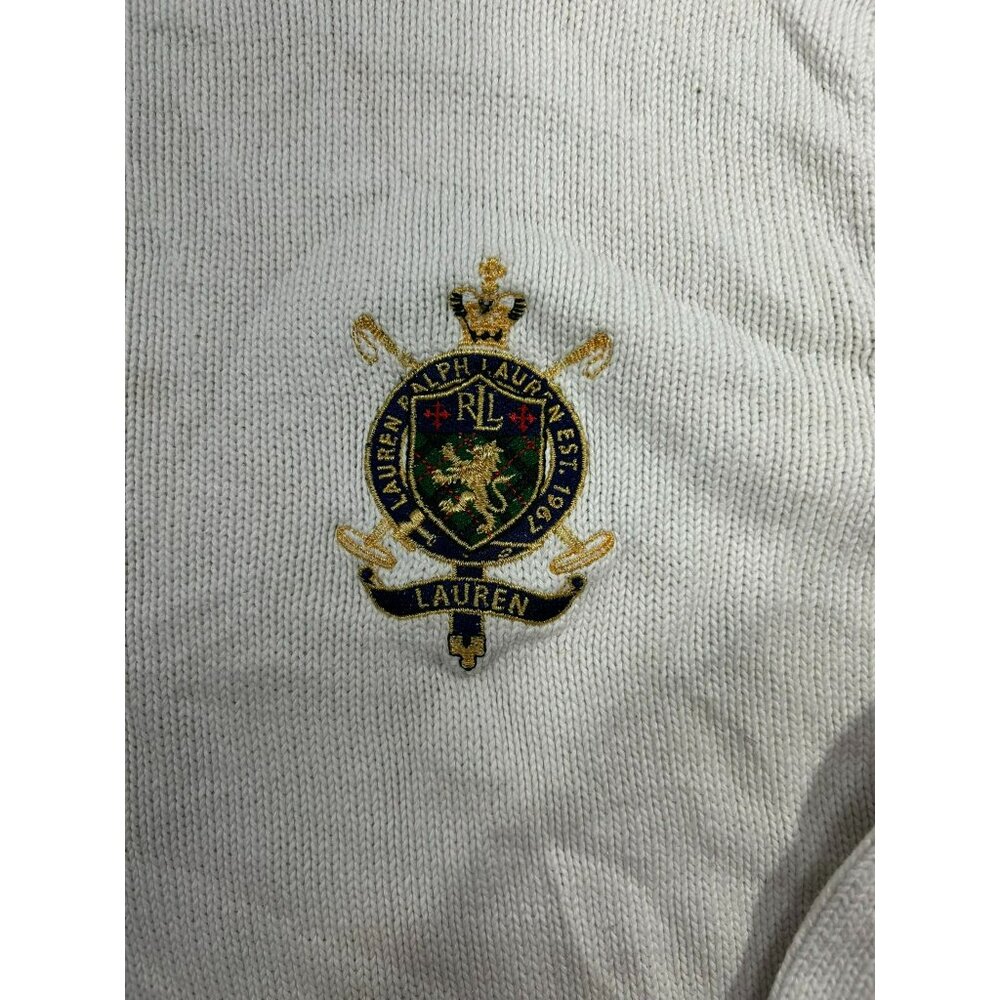 Lauren Ralph Lauren White Crest Embroidered Half-Zip Sweater XL 100% Cotton Clas - Picture 2 of 4